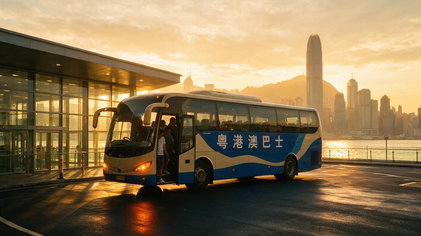文章中段场景：先说结论：从澳门关闸到香港，乘坐跨境巴士全程约90分钟，票价以小程序实时查询为准（通常在50-150元人民币区间浮动），
