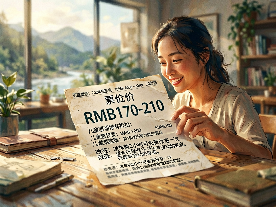 文章中段场景:票价:RMB170-210,儿童票通常有折扣,具体以购票页为准。改签:发车前2小时可免费改签一次,适合行程有变动的家庭。