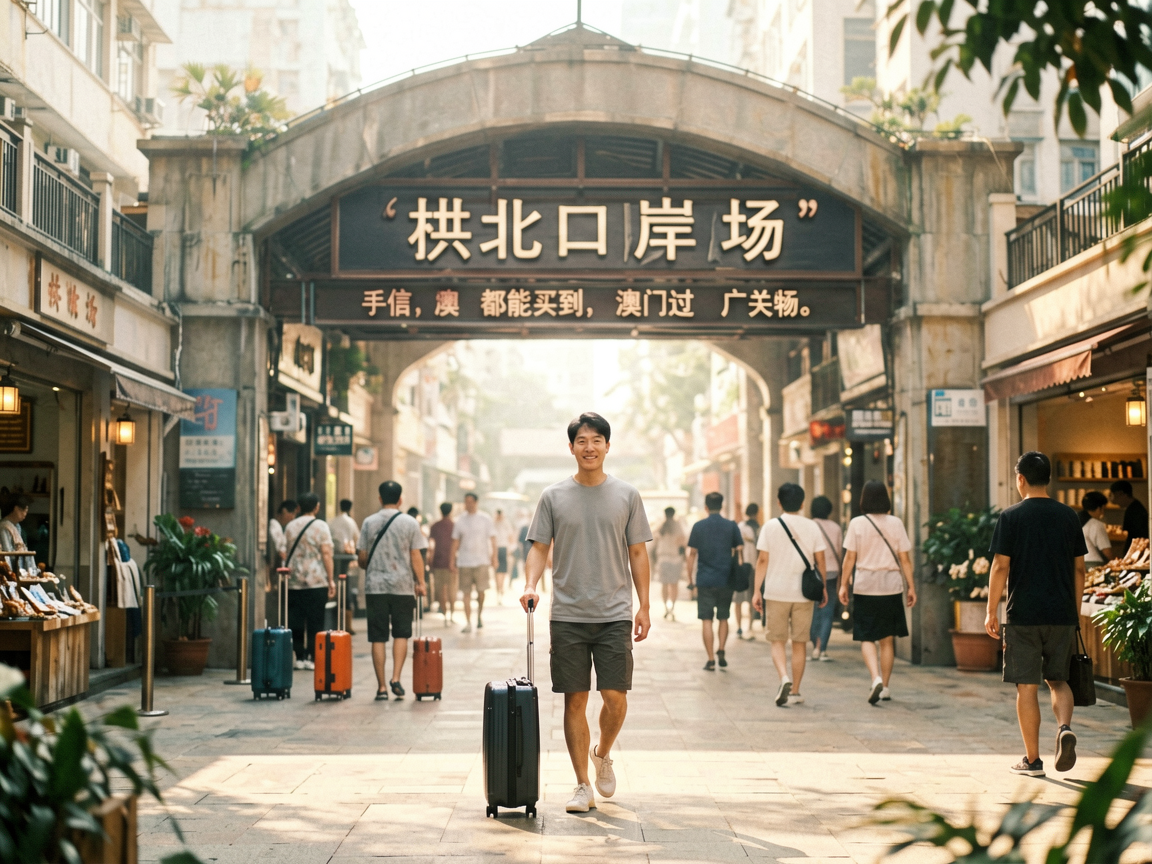 文章中段场景：另外，拱北口岸购物广场就在过关前最后一站，澳门手信基本都能买到，不用非得过了关再买。