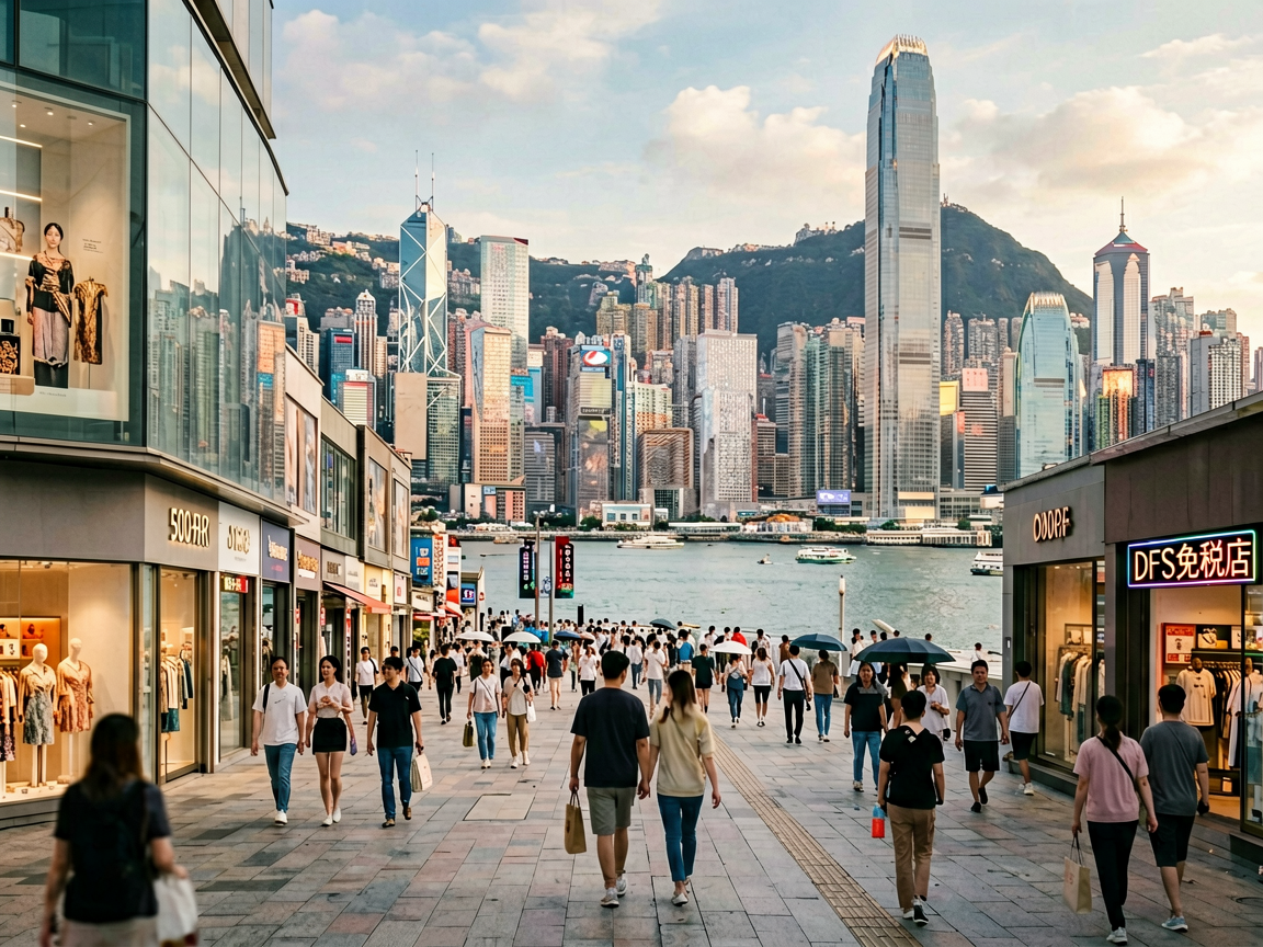 文章中段场景：海港城：香港最大购物中心，500+品牌，从奢侈品到平价药妆全都有DFS免税店：就在广东道上，买化妆品、香水比专柜便宜不少