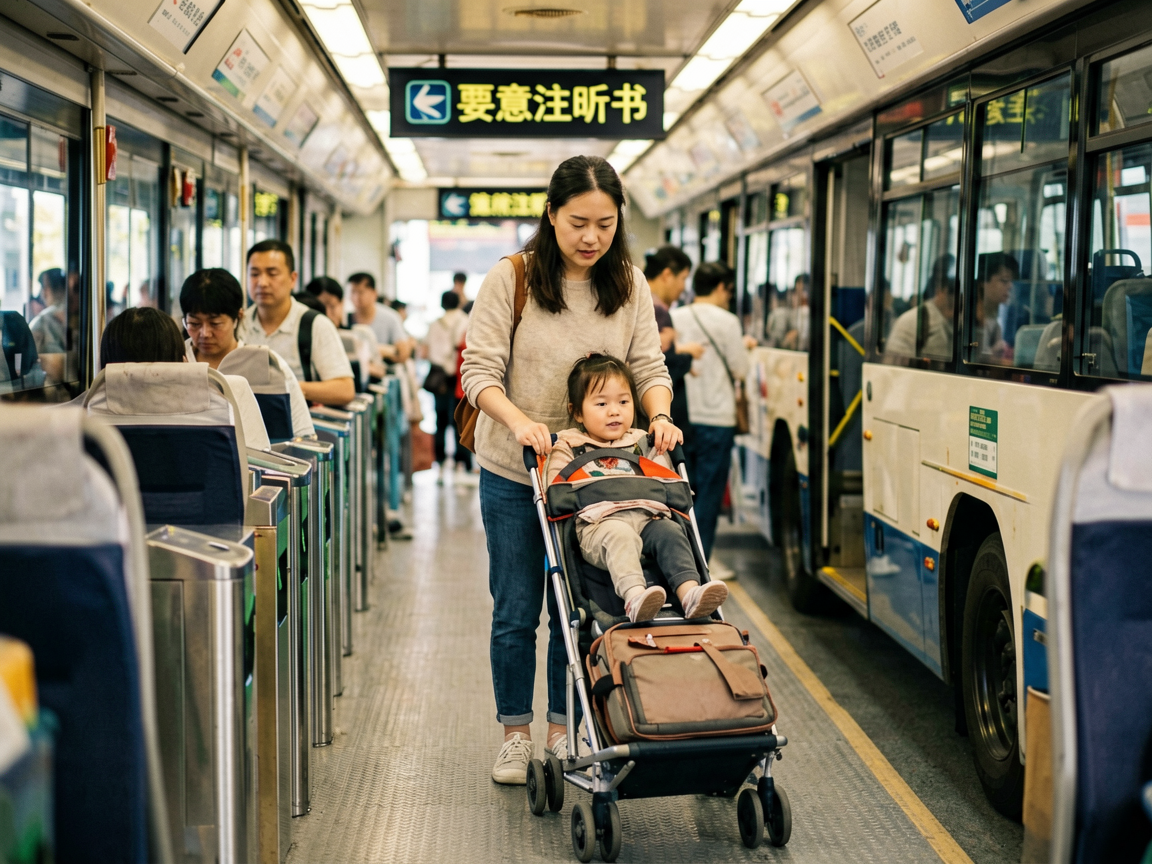 文章中段场景：带娃的家长注意，口岸有自助通道，带7岁以下儿童要走人工通道，提前留出时间。推车可以带上巴士，但过关时要折叠好。