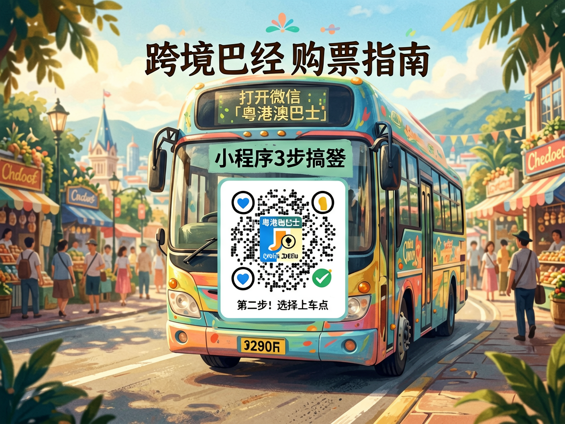 文章中段场景：香港迪士尼跨境巴士购票指南：小程序3步搞定购票流程非常简单：第一步，打开微信搜索「粤港澳巴士」小程序；第二步，选择上车点