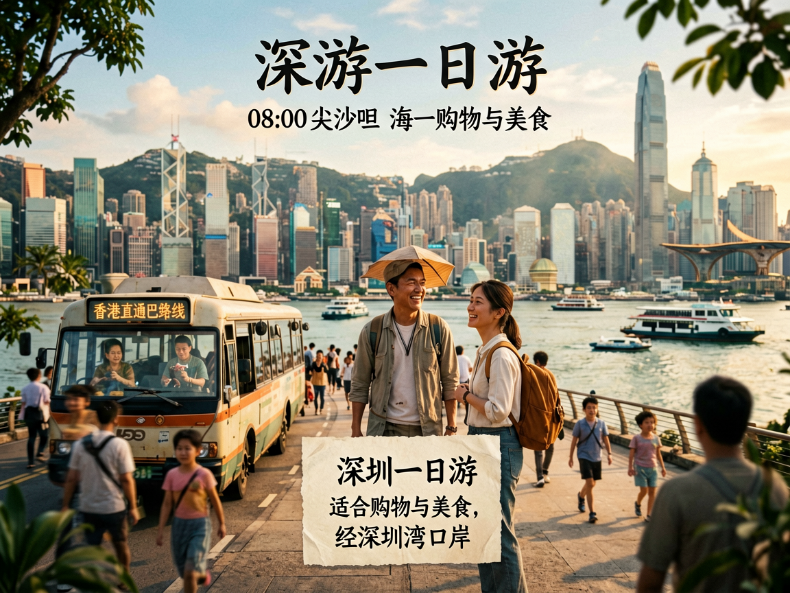 文章中段场景：香港直通巴路线推荐：一日游与两日游行程规划路线一：深圳一日游（适合购物与美食）08:00 尖沙咀海港城上车，经深圳湾口岸