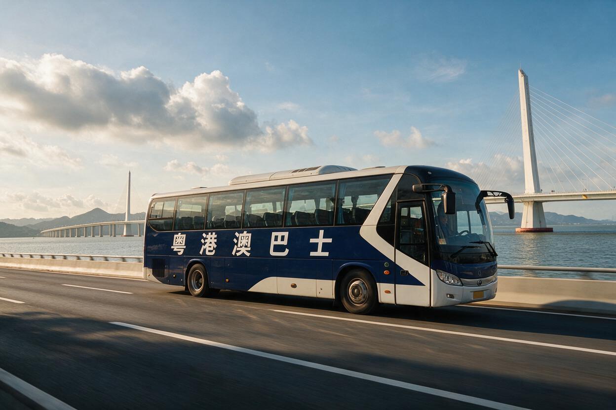 文章开篇场景：测试配图，跨境巴士行驶在深圳湾大桥。